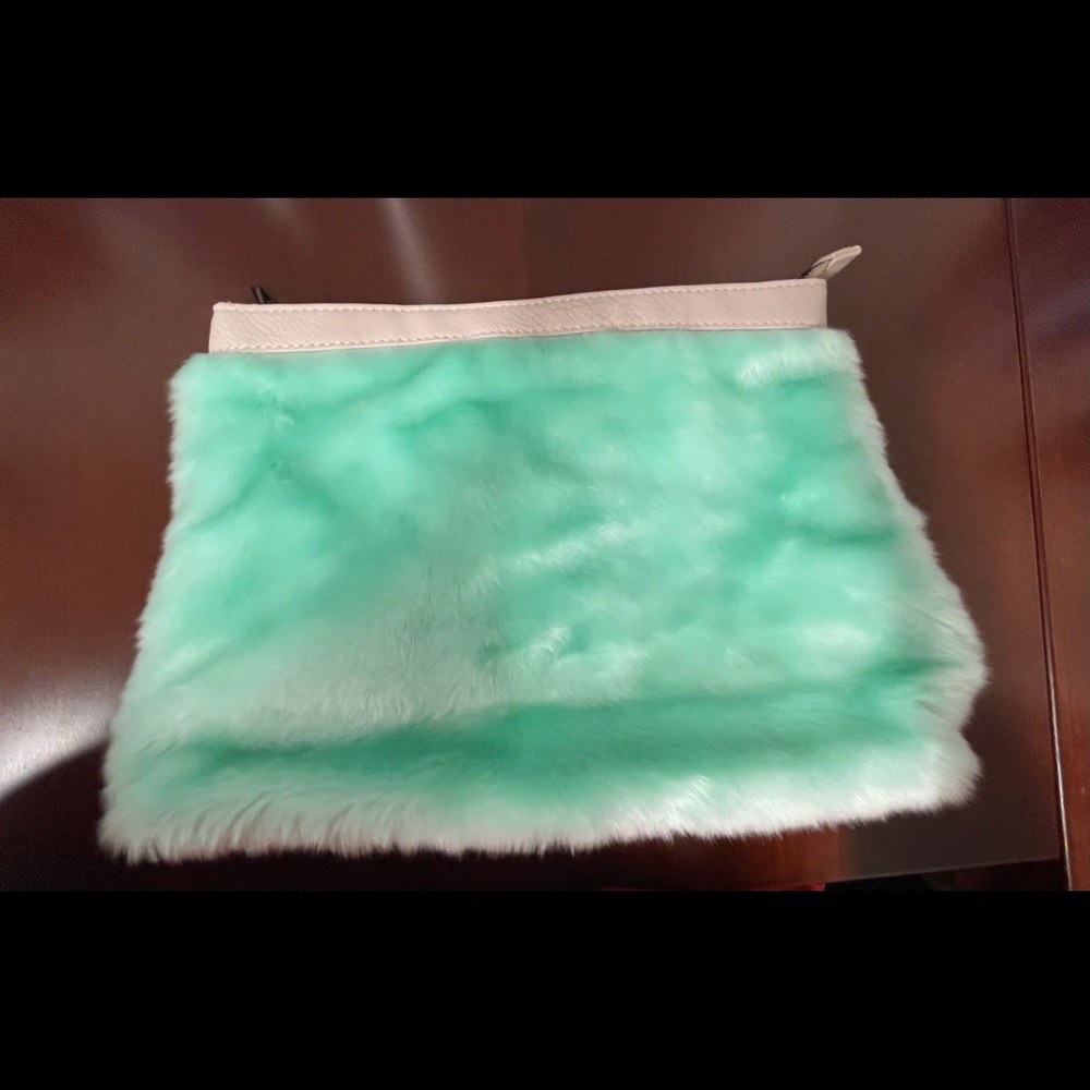 ASOS mint green faux fur clutch